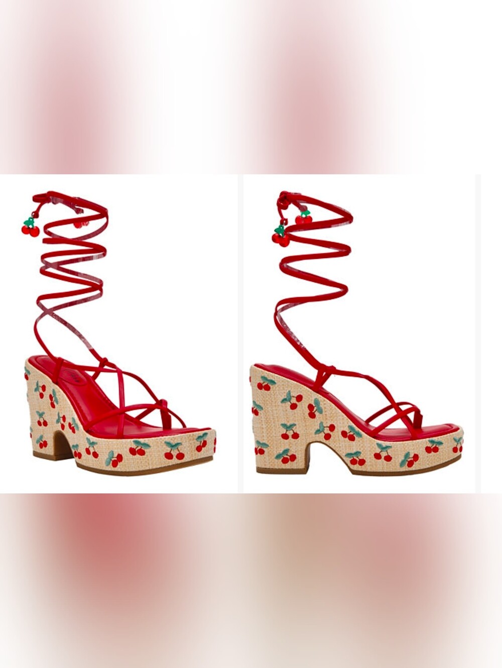 Wild Pair Red Cherry Ruthiee Lace-Up Platform Sandals Size 8 NWT